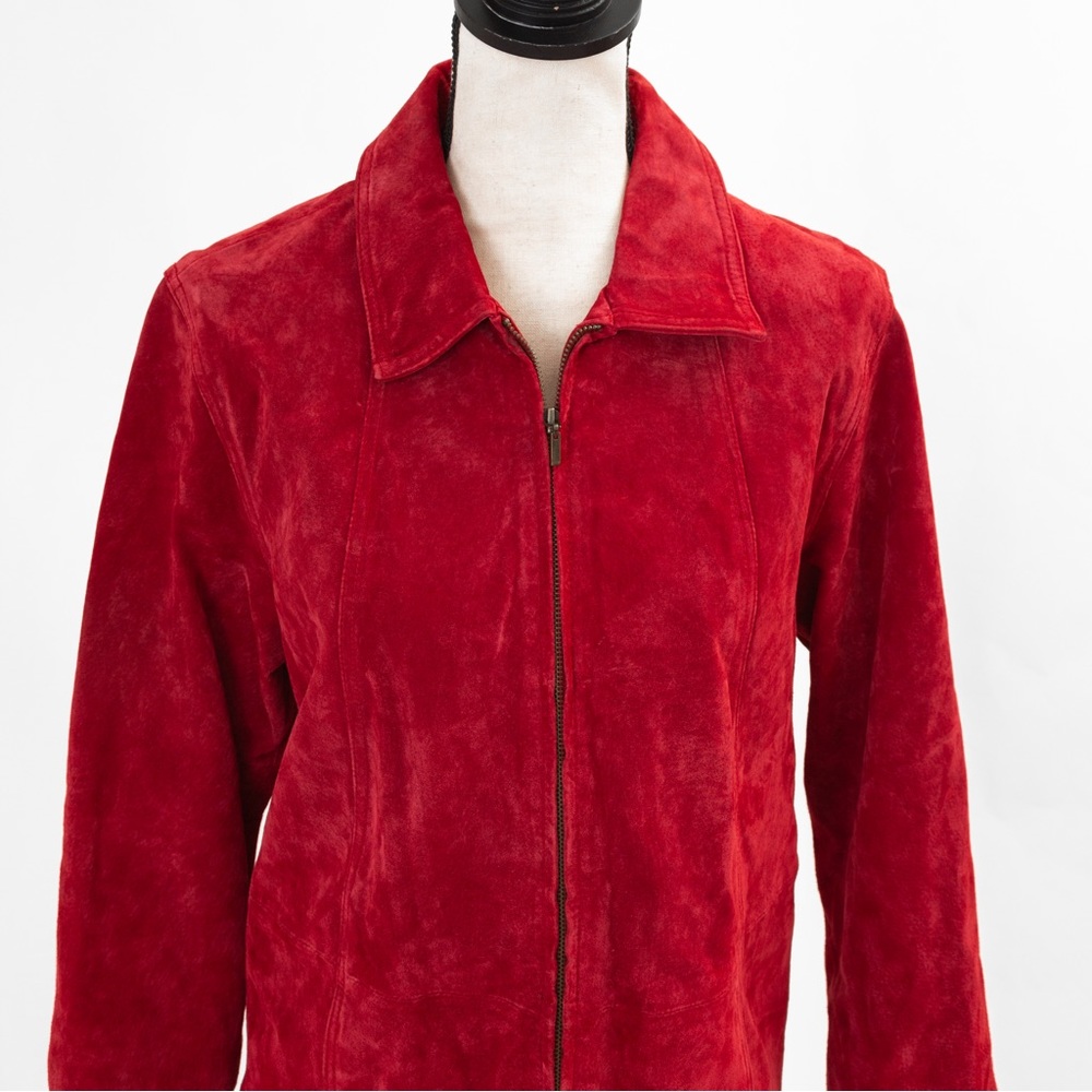Genuine suede leather cherry red jacket Coldwater Creek M